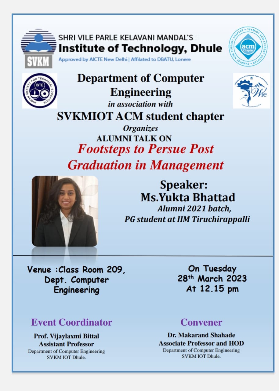 Alumni talk on Footsteps to Pursue Post Graduation in Management